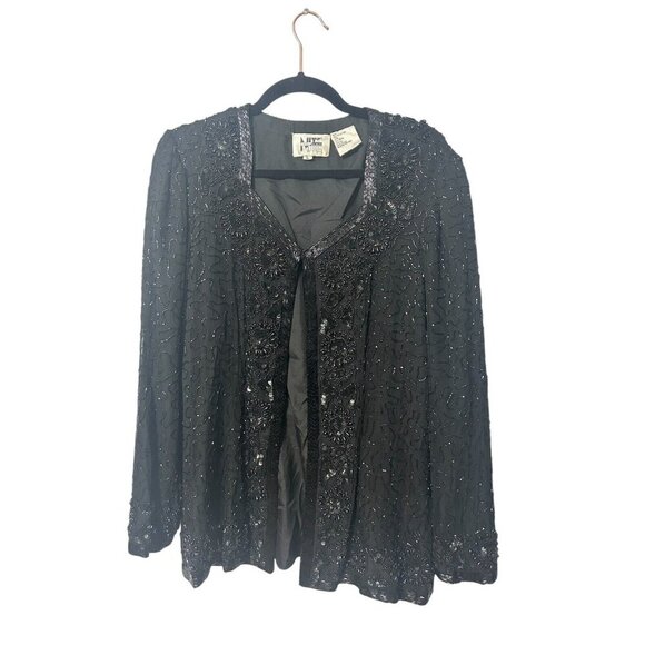 Vintage Nite Line Womens Black Beaded Outerwear Cardigan Jacket Size Large - Picture 1 of 5